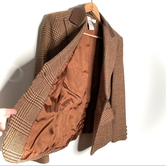 The Limited | Vintage Brown Houndstooth Leather Trim Fitted Blazer - Picture 6 of 7